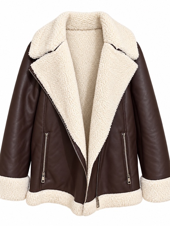 Nina Leonard Jackets & Blazers - Nina Leonard Brown Faux Leather Aviator Jacket with Cream Shearling